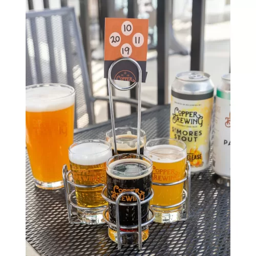 Beer flights and cans at Copper Brewing Co