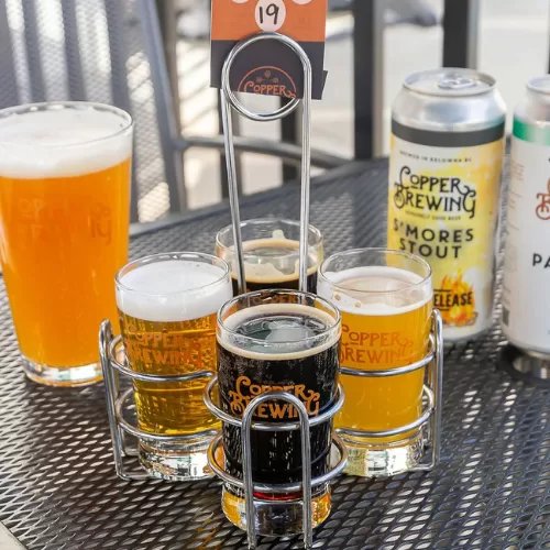 Flight of beer at Copper Brewing on a Kelowna Brewery tour